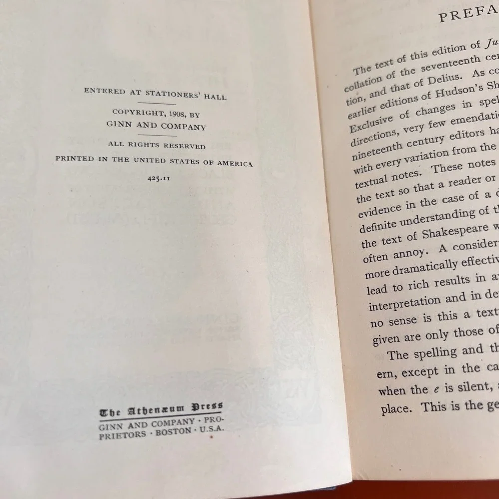 1908‎ Julius Caesar The New Hudson Shakespeare Ginn and Company Hardcover Book